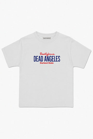 Black Graphic Tee Featuring Dead Angeles City Road Sign Inspired By Route 66