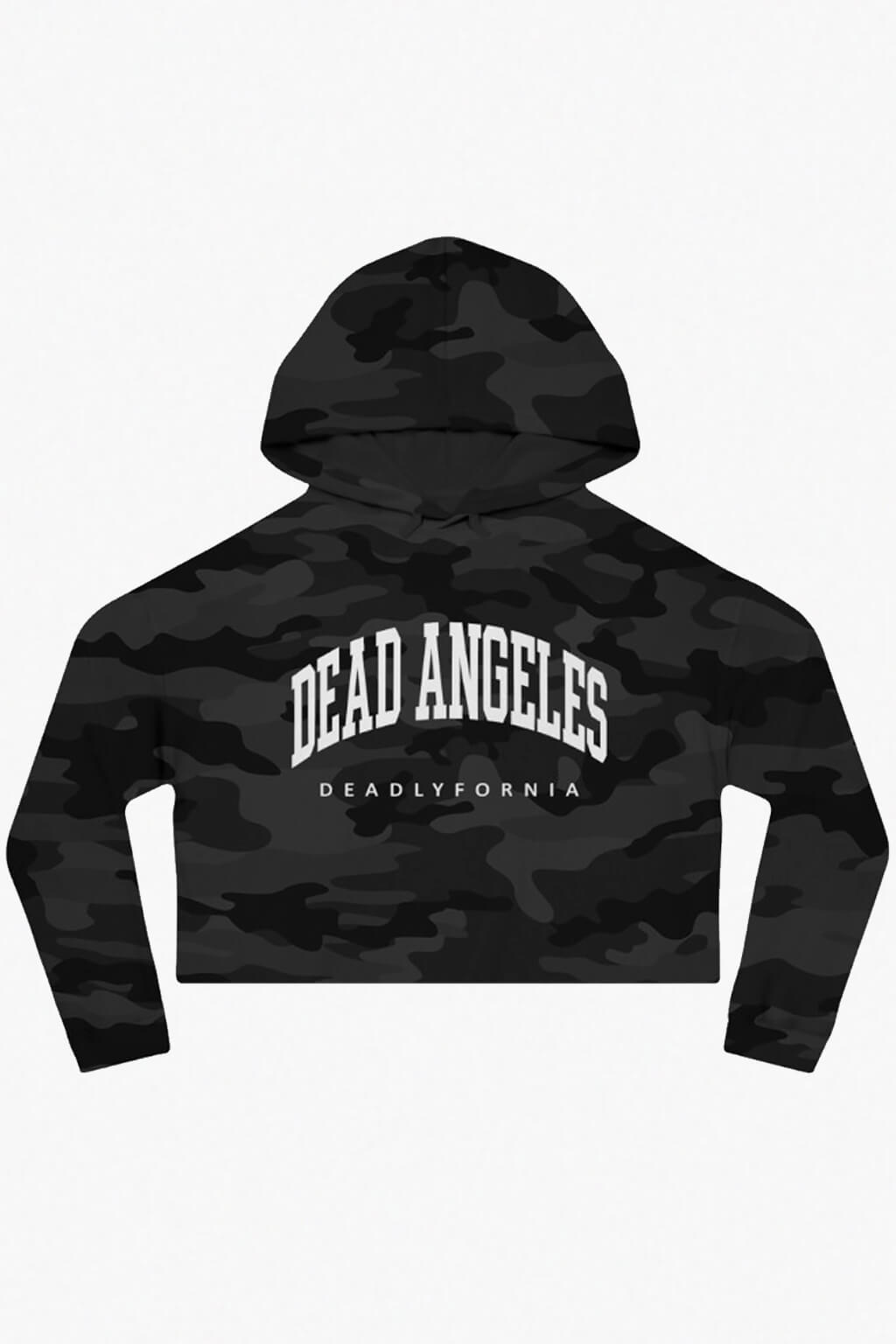 Dead Angeles Deadlyfornia Los Angeles Print Crop Hoodie Army Black Military Pattern Color