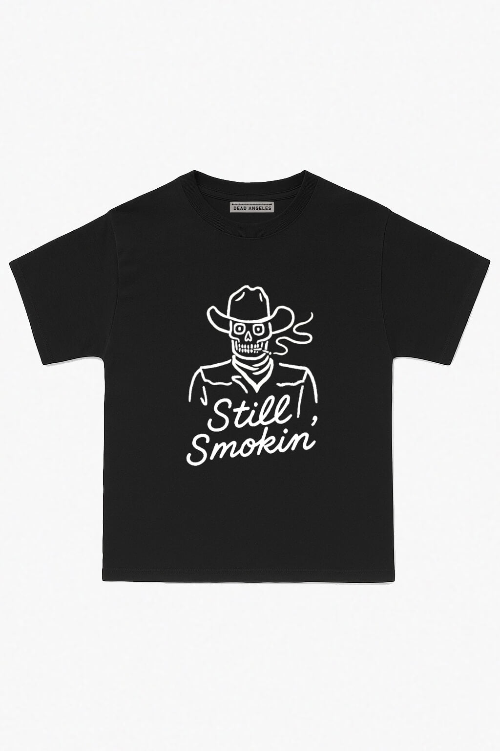 Dead Angeles Still Smoking Black White Skeleton Cowboy T-Shirt Black 