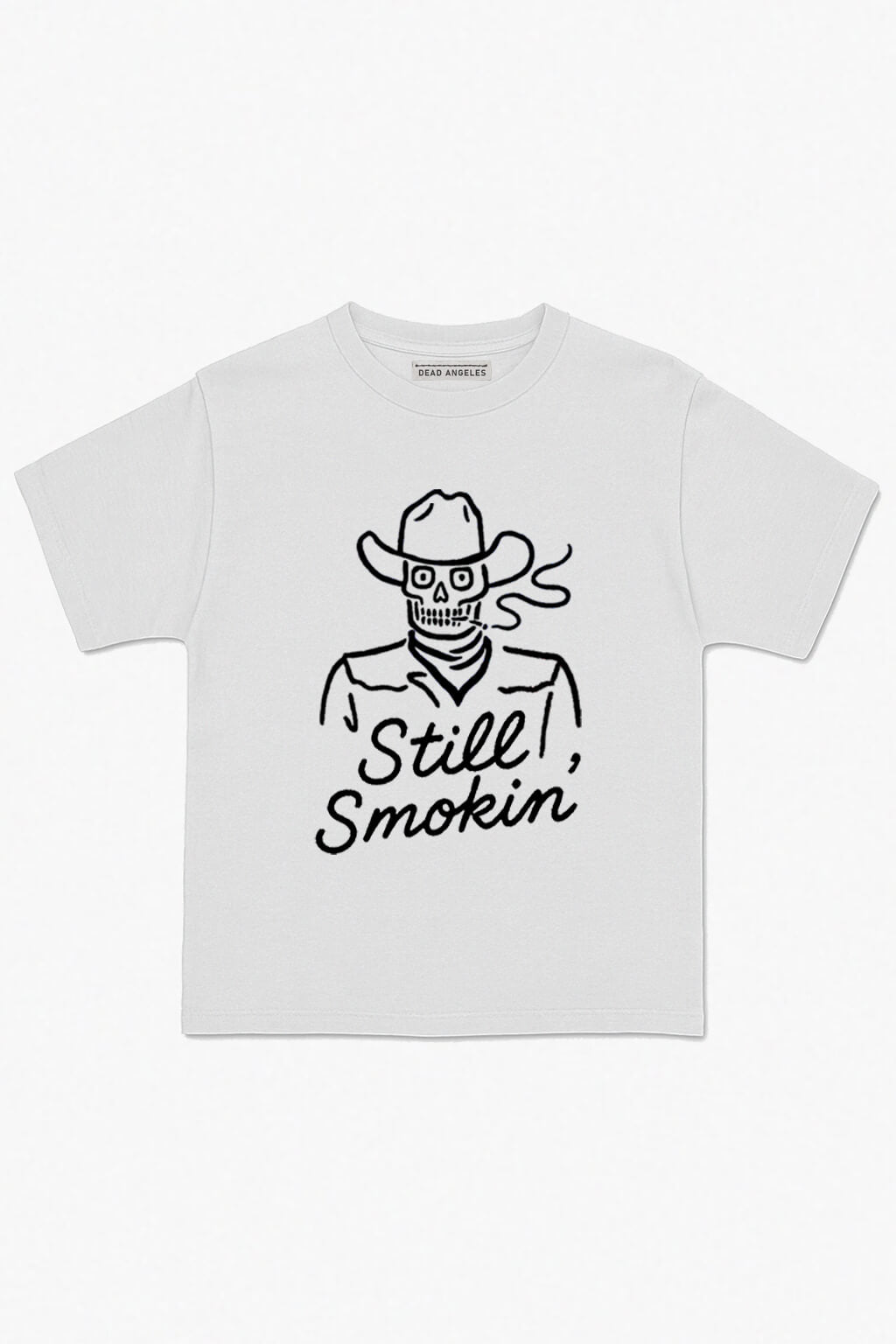 Dead Angeles Still Smoking Black White Skeleton Cowboy T-Shirt Black 