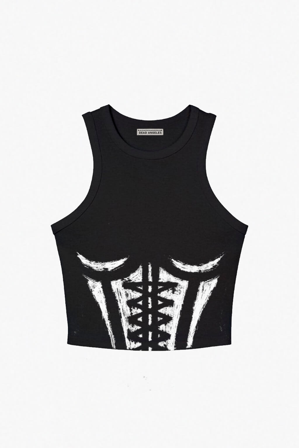 Graphic Tee Stencil Corset Paint Print Ribbed Crop Top Black