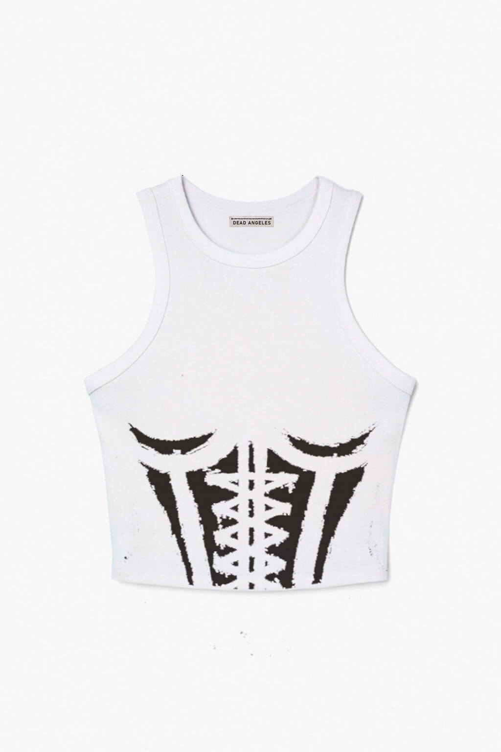 Graphic Tee Stencil Corset Paint Print Ribbed Crop Top White