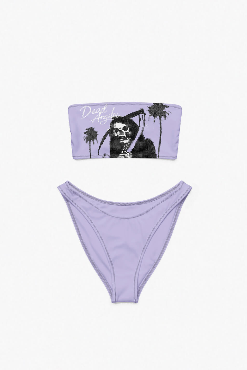 Yellow Alternative Gothic Bikini With Skull Grim Reaper Print And Palms Pixel Art Print by Dead Angeles On White Background