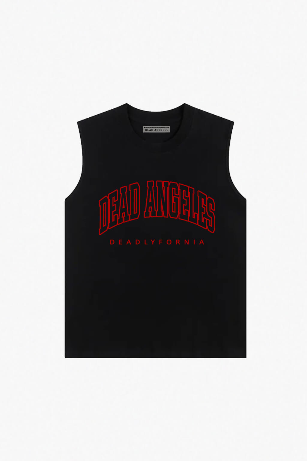 Black sleeveless tank top with red transparent logo by Dead Angeles