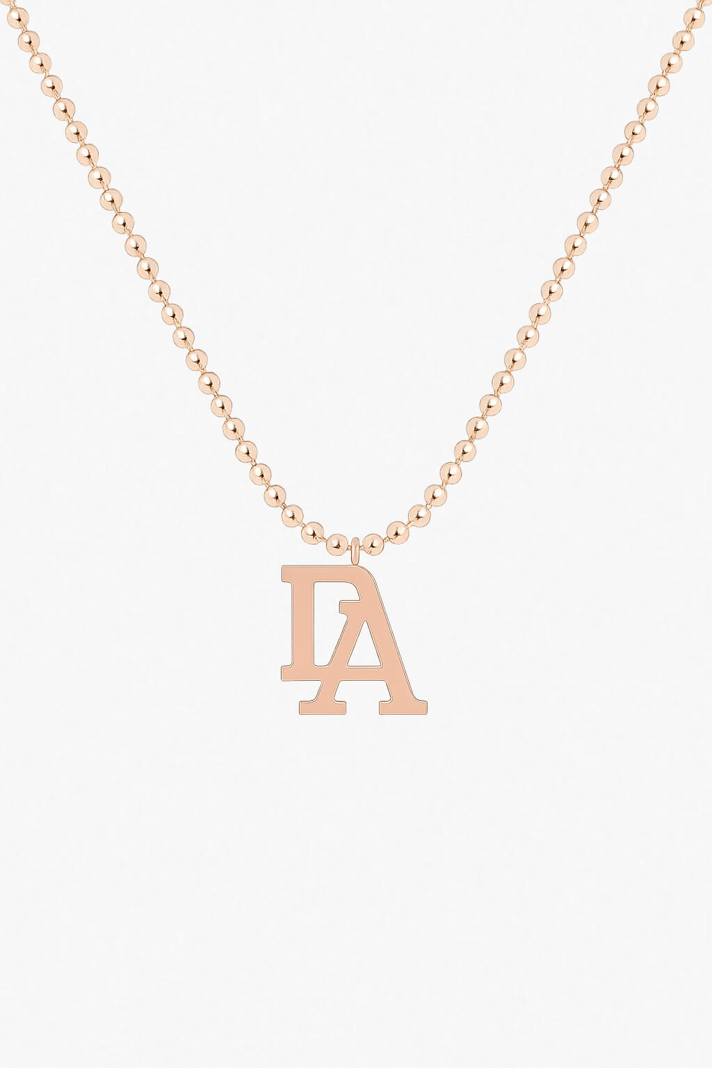 Dead Angeles pendant gold rose 14k, ball chain necklace, da logo letters