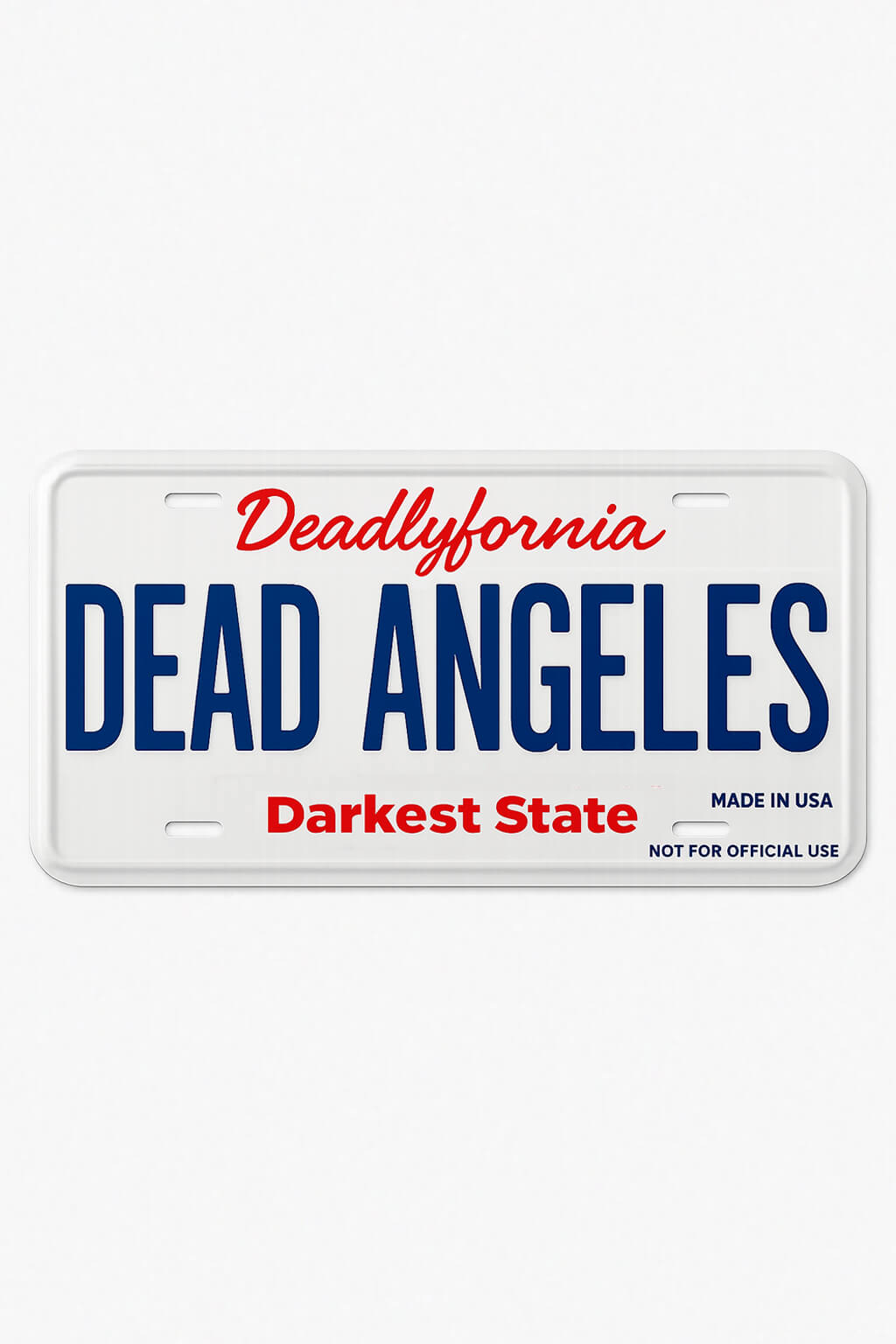 Dead angeles car number sign metal wall decor. Metallic banner for urban room decoration