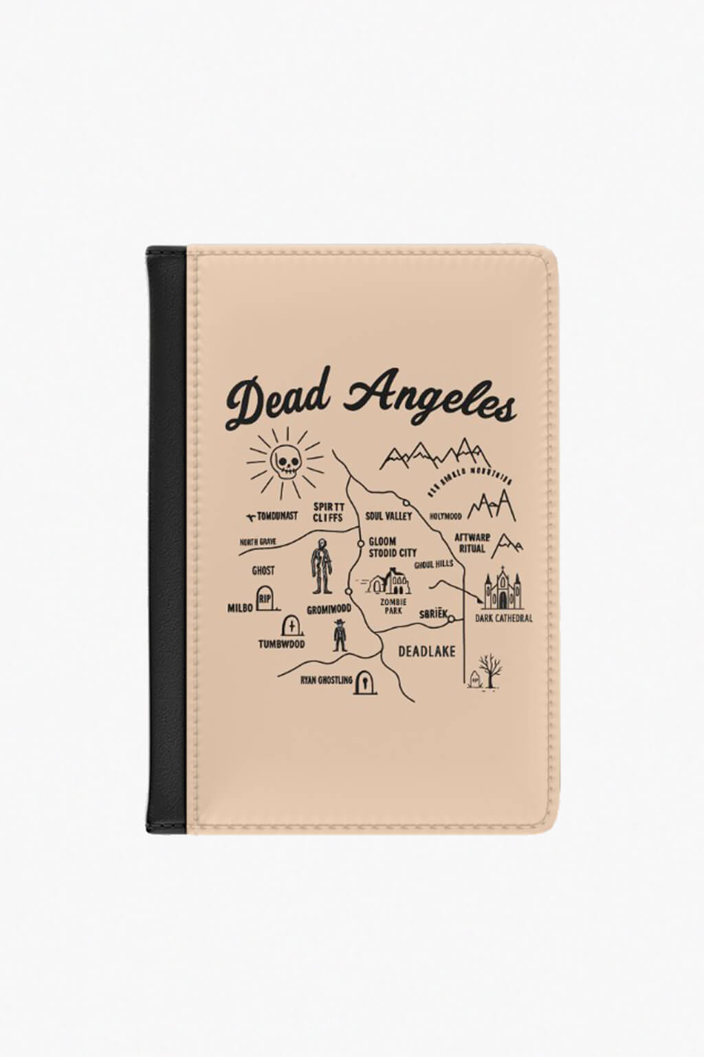 Dead angeles city map dark western print passport cover black