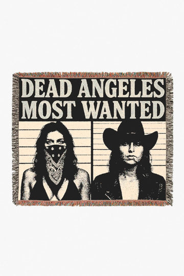 Dead angeles most wanted cowgirls woven blanket front mugshot outlaw wall decor