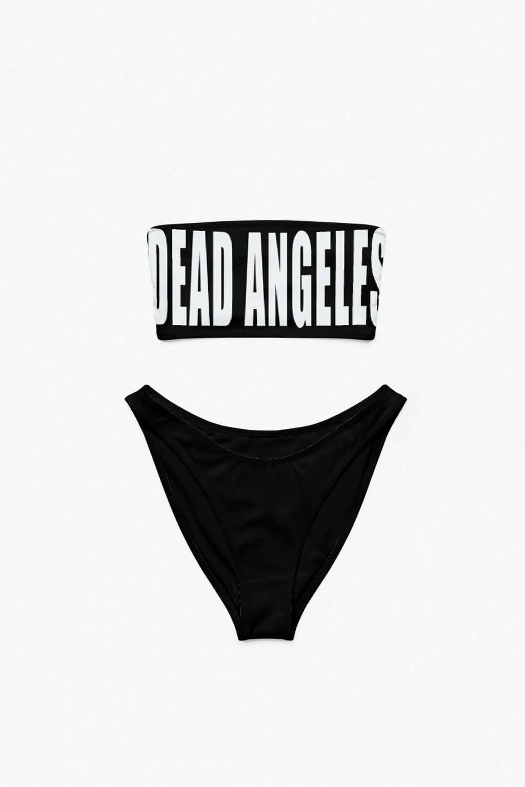 Dead Angeles print aesthetic bandeau bikini black front