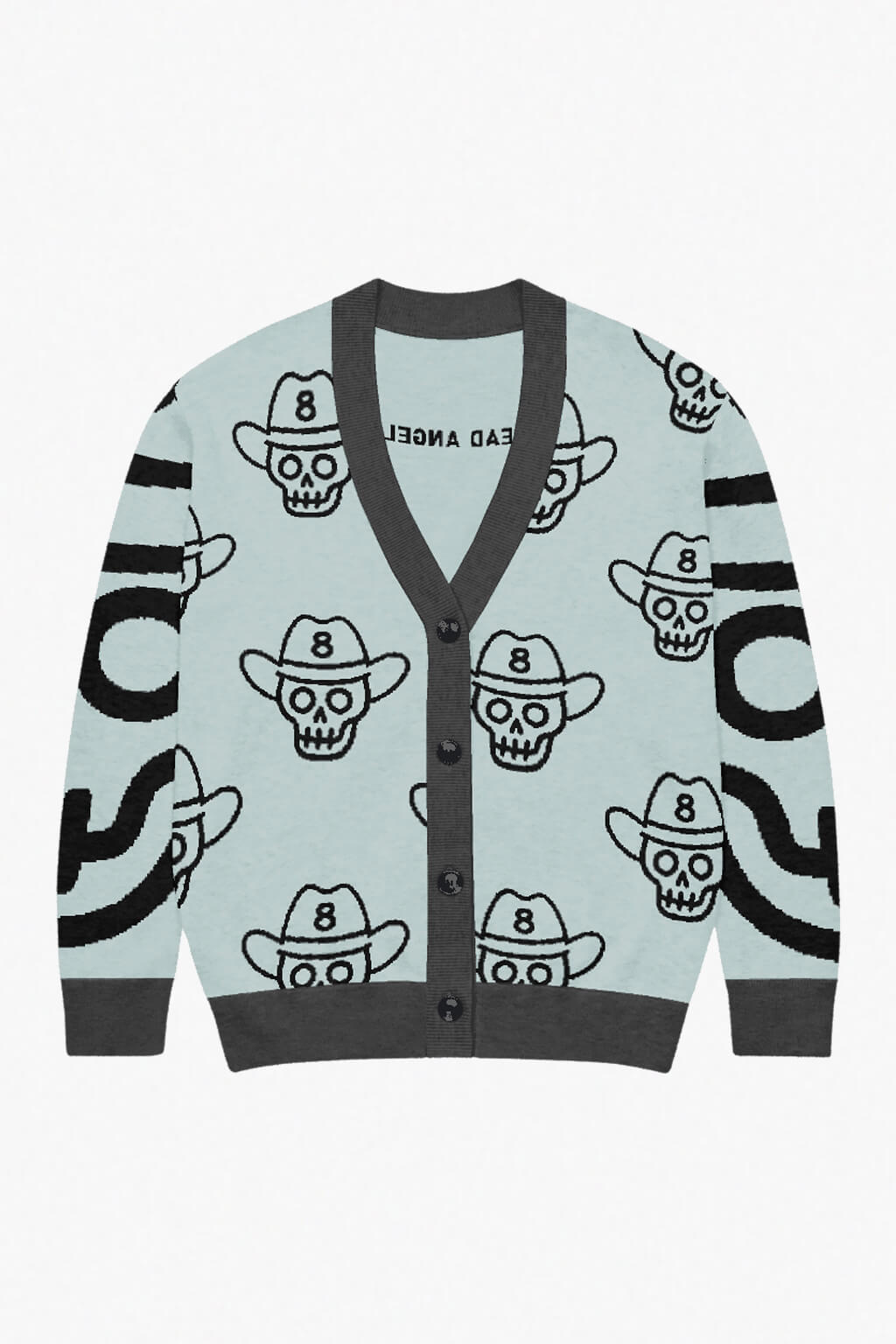 Dead sheriff skull cowboy knitted jacquard sweater mint color