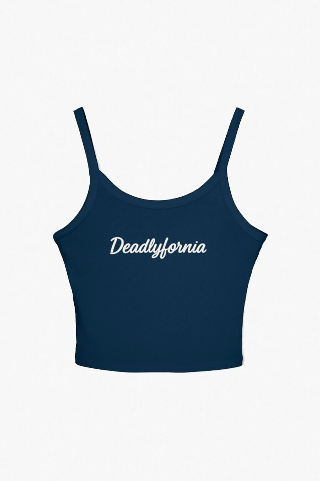 Deadlyfornia embroidery ribbed aesthetic crop top, navy blue color tank top