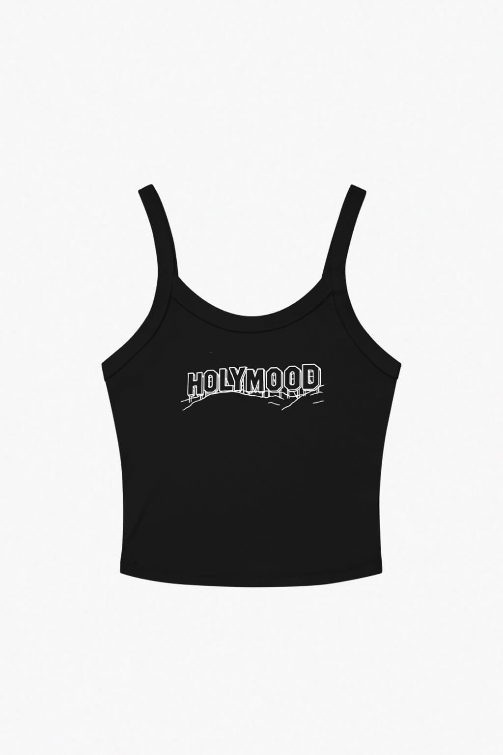 Holymood print text ribbed graphic crop top white by Dead Angeles