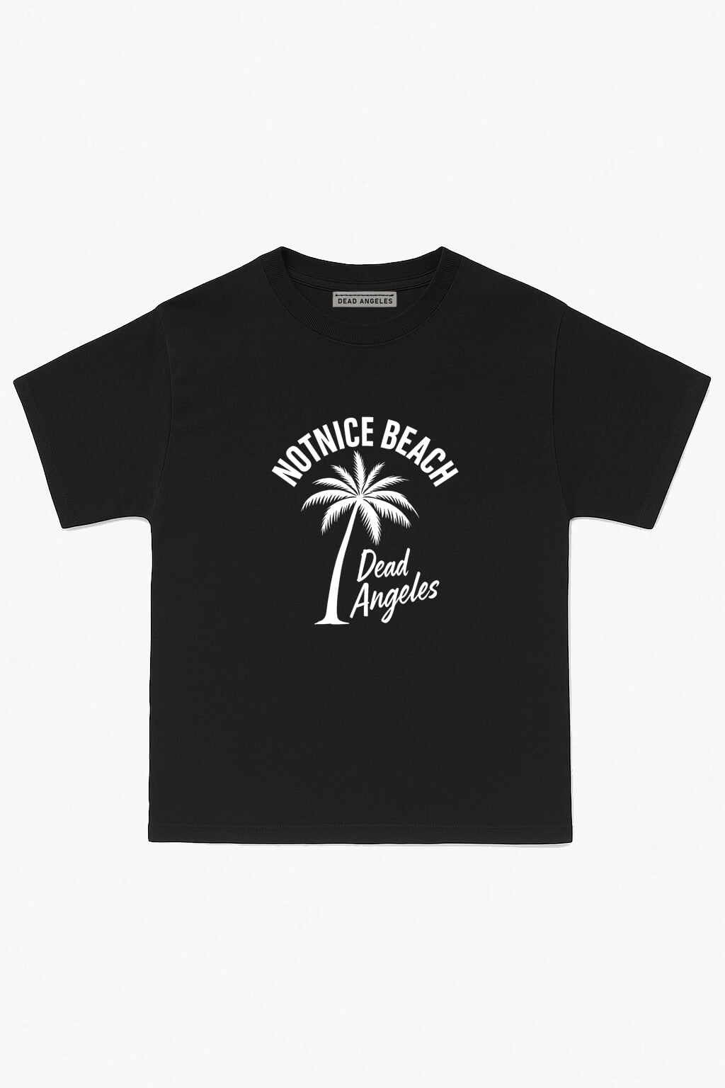 Dead angeles notnice beach palm graphic tee, white cotton t-shirt with black print