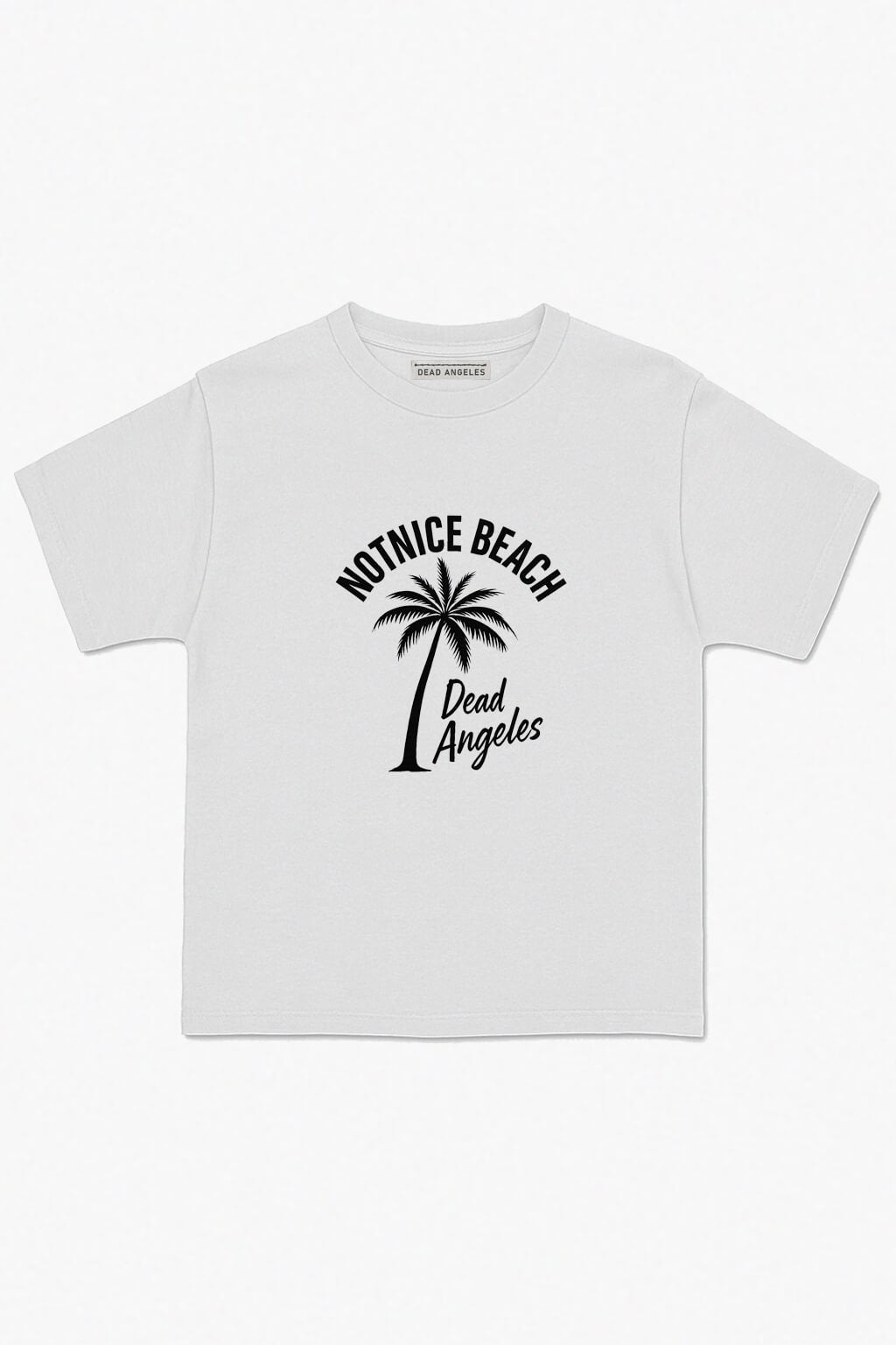Dead angeles notnice beach palm graphic tee, white cotton t-shirt with black print