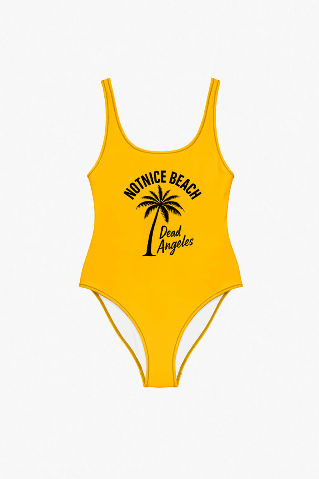 Notnice beach palm tree print logo Dead Angeles one piece swimsuit yellow