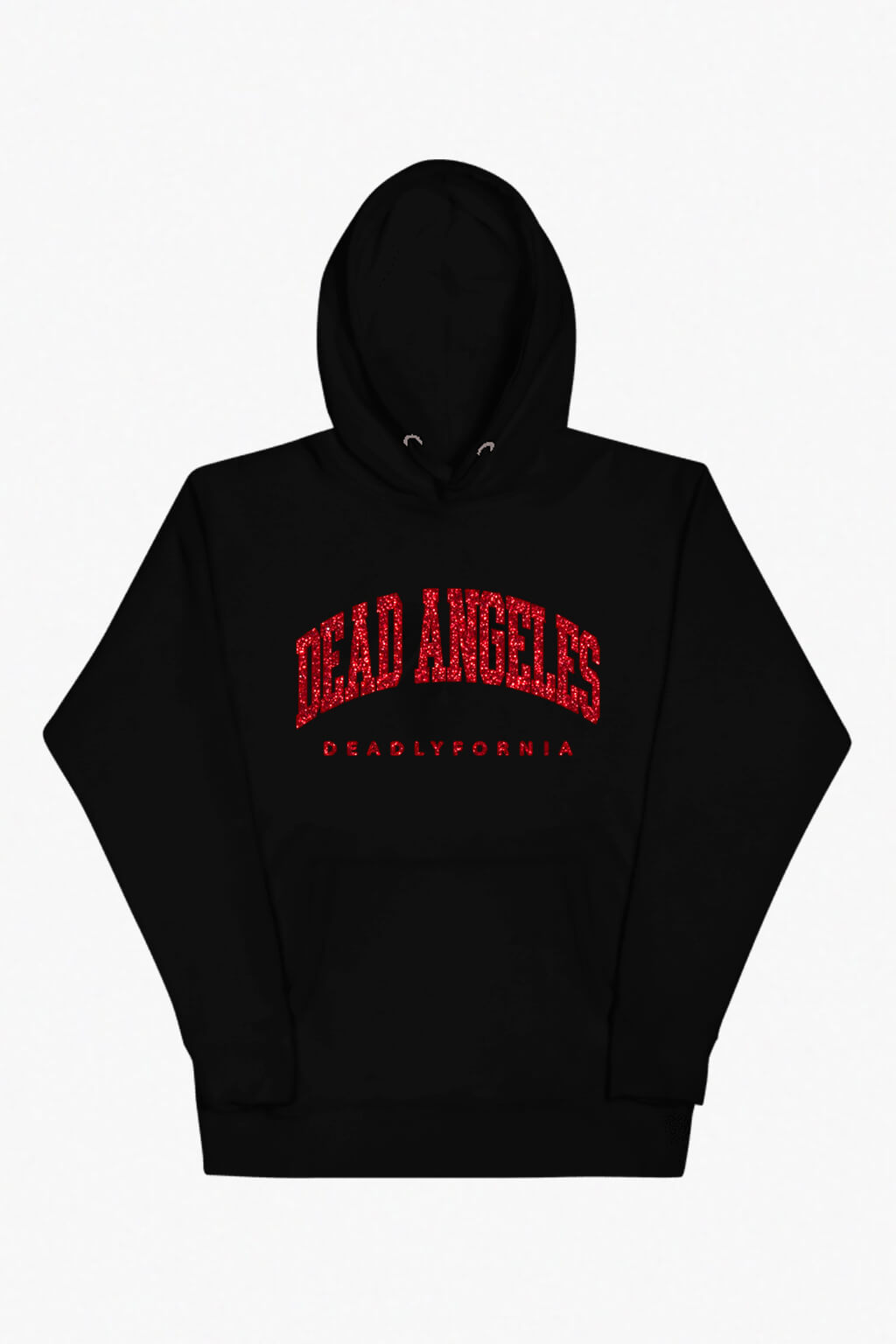 Red glitter logo print alternative black hoodie by Dead Angeles