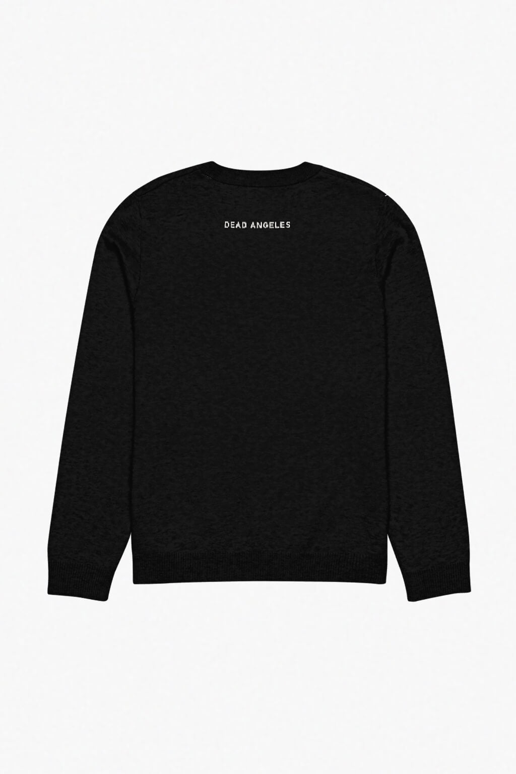 Black knitted sweater with 'Vampire Cowboy' text and cross design on a white background by Dead Angeles