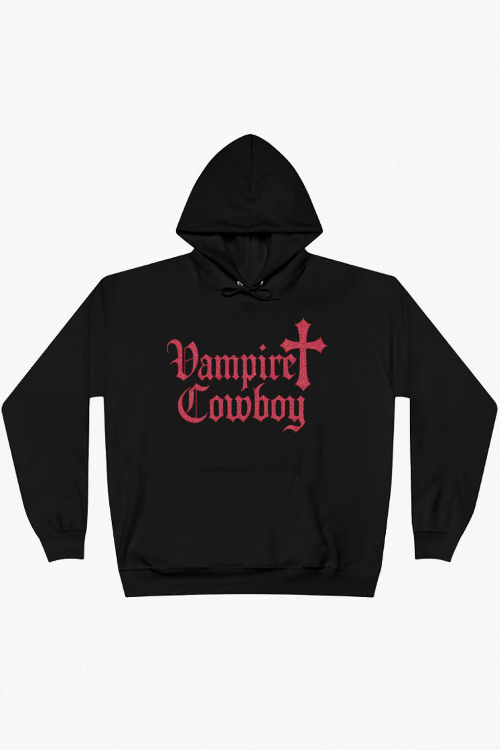 Beige hoodie with 'Vampire Cowboy' logo with cross by Dead Angeles. Yallternative clothing